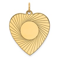 14K Yellow Gold Etched Design.018 Gauge Engravable Heart 28x 24mm Disc Charm view 1