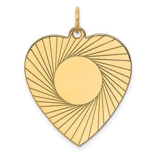 14K Yellow Gold Etched Design.018 Gauge Engravable Heart 28x 24mm Disc Charm