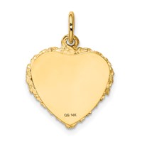 14K Yellow Gold Etched Design Charm with Rope Edge.013 Gauge Engravable Heart 17x 19mm Disc view 4
