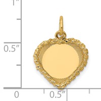 14K Yellow Gold Etched Design Charm with Rope Edge.013 Gauge Engravable Heart 17x 19mm Disc view 3
