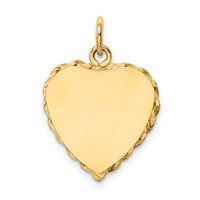 14K Yellow Gold Etched Design Charm with Rope Edge.013 Gauge Engravable Heart 21x 17mm Disc view 3