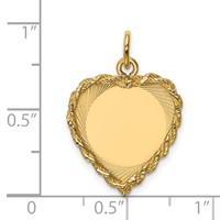 14K Yellow Gold Etched Design Charm with Rope Edge.013 Gauge Engravable Heart 21x 17mm Disc view 2