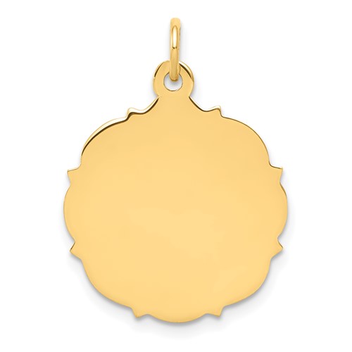 14K Yellow Gold Plain Charm with Fancy Edge.013 Gauge Engravable Round 20x 18mm Disc