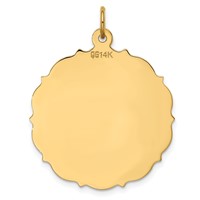 14K Yellow Gold Plain Charm with Fancy Edge .013 Gauge Engravable Round 29x26mm Disc view 3