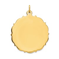 14K Yellow Gold Plain Charm with Fancy Edge .013 Gauge Engravable Round 29x26mm Disc view 1