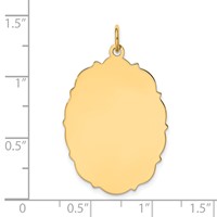 14K Yellow Gold Plain Charm with Fancy Edge.018 Gauge Engravable Oval 33x 23mm Disc view 2