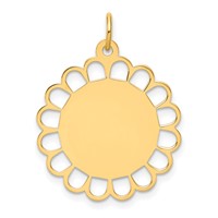 14K Plain .011 Gauge Engravable Round Flower 24x21mm Disc Charm view 1