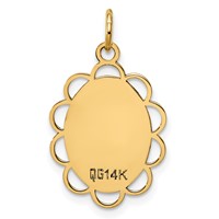 14K Yellow Gold Plain.013 Gauge Engravable Oval Flower 21x 15mm Disc Charm view 2