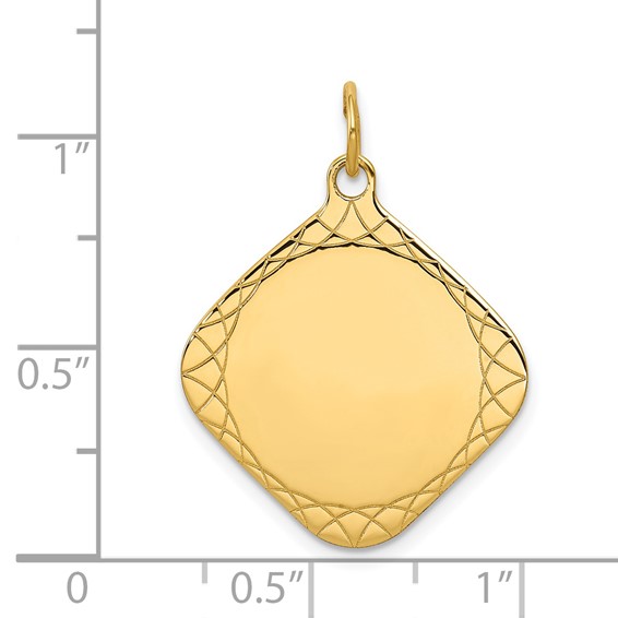 14k Patterned .018 Gauge Diamond-Shaped Engravable 24x21mm Disc Charm