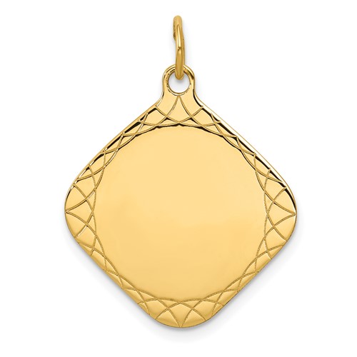 14K Yellow Gold Patterned.018 Gauge Diamond-Shaped Engravable 24x 21mm Disc Charm