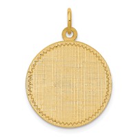 14K Yellow Gold Patterned Charm with Zig-Zag Edge .013 Gauge Round Engravable 22x19mm Disc view 1