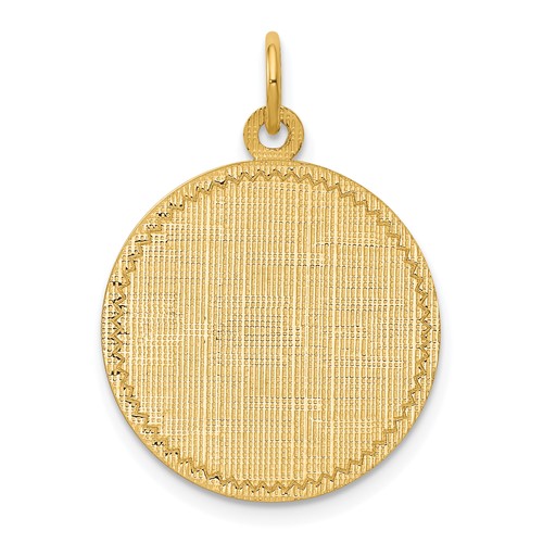14K Yellow Gold Patterned Charm with Zig-Zag Edge.013 Gauge Round Engravable 22x 19mm Disc