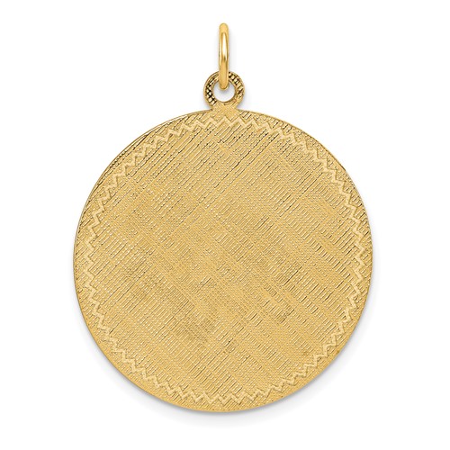14K Yellow Gold Patterned with Zig-Zag Edge.018 Gauge Round Engravable 29x 26mm Disc with Satin Back