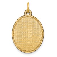 14K Yellow Gold Patterned Charm with Zig-Zag Edge.018 Gauge Engravable Oval 23x 16mm Disc view 1