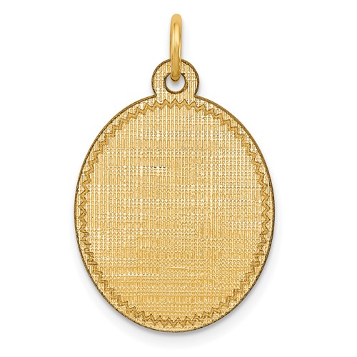 14K Yellow Gold Patterned Charm with Zig-Zag Edge.018 Gauge Engravable Oval 23x 16mm Disc