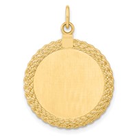 14K Yellow Gold Patterned with Rope Edge.013 Gauge Engravable Round 27x 21mm Disc with Satin Back view 3