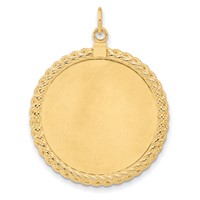 14K Yellow Gold Patterned with Rope Edge.013 Gauge Engravable Round 34x 28mm Disc with Satin Back view 3