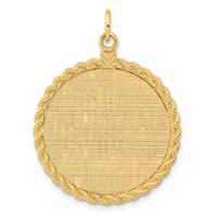 14K Yellow Gold Patterned with Rope Edge.013 Gauge Engravable Round 31x 26mm Disc with Satin Back view 1