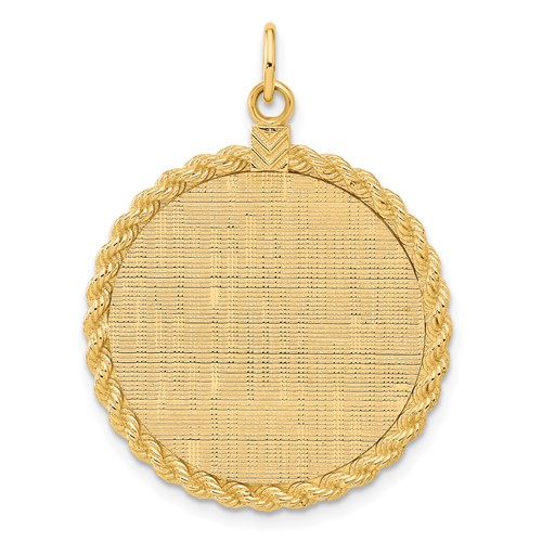 14K Yellow Gold Patterned with Rope Edge.013 Gauge Engravable Round 31x 26mm Disc with Satin Back