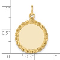 14K Yellow Gold Plain.013 Gauge Round Engravable 22x 17mm Disc Charm with Rope Edge view 4