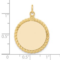 14K Yellow Gold Plain.013 Gauge Round Engravable 27x 21mm Disc Charm with Rope Edge view 4