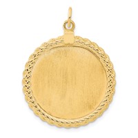14K Yellow Gold Plain.013 Gauge Round Engravable 31x 26mm Disc Charm with Rope Edge view 3