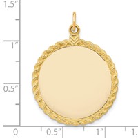 14K Yellow Gold Plain.013 Gauge Round Engravable 31x 26mm Disc Charm with Rope Edge view 4