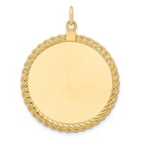 14K Yellow Gold Plain.013 Gauge Round Engravable 34x 28mm Disc Charm with Rope Edge view 3
