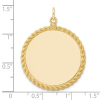 14K Yellow Gold Plain.013 Gauge Round Engravable 34x 28mm Disc Charm with Rope Edge view 4