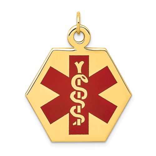 14K 26.5mm Yellow Gold Hexagon Red Enameled Medical Jewelry Pendant