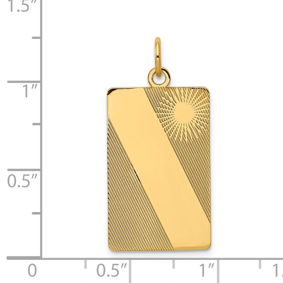 14k Patterned Sunburst with Diagonal Stripe .013 Gauge Engravable Rectangular 27x14mm Disc Charm