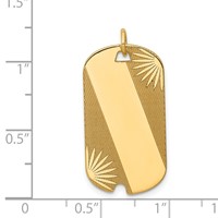 14K Yellow Gold Patterned Sunburst Charm with Diagonal Stripe.013 Gauge Engravable 28x 15mm Dog Tag Disc view 2