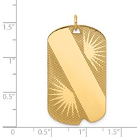 14K Yellow Gold Patterned Sunburst Charm with Diagonal Stripe .018 Gauge Engravable 36x21mm Dog Tag Disc view 2