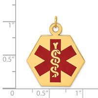 14K 22.5mm Yellow Gold Hexagon Red Enameled Medical Jewelry Pendant view 3