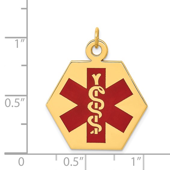 14k 22.5mm Hexagon Red Enameled Medical Jewelry Pendant