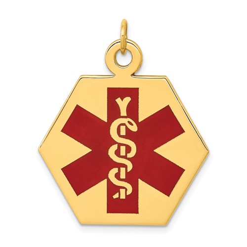 14K 22.5mm Yellow Gold Hexagon Red Enameled Medical Jewelry Pendant