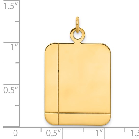 14k Plain with Etched Lines Rectangular .027 Gauge Engravable 30x20mm Disc Charm