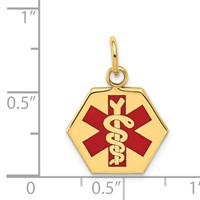 14K 15mm Yellow Gold Hexagon Red Enameled Medical Jewelry Pendant view 3