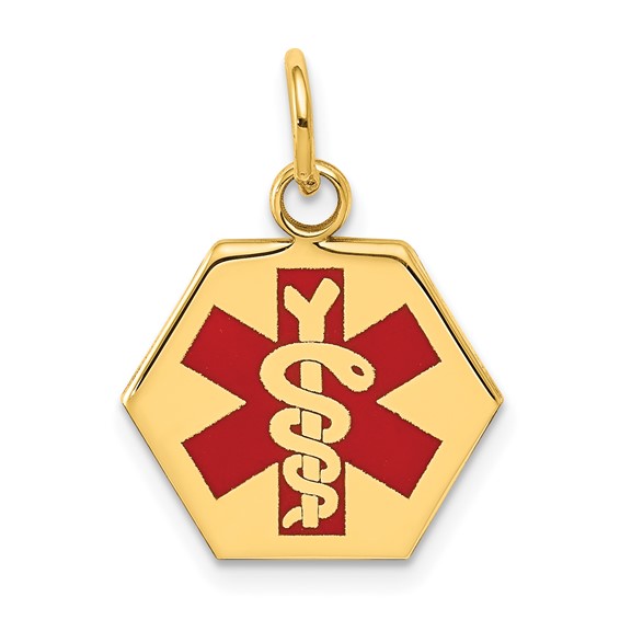 14k 15mm Hexagon Red Enameled Medical Jewelry Pendant