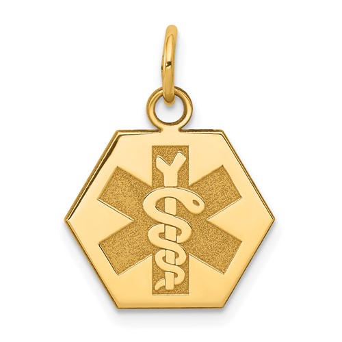 14K 15mm Yellow Gold Hexagon Non-enameled Medical Jewelry Pendant