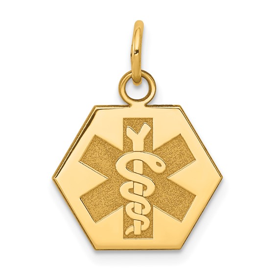 14k 15mm Hexagon Non-enameled Medical Jewelry Pendant