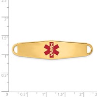 14K Yellow Gold 60x 13mm Red Enameled Oval Shape Medical ID Plate view 3