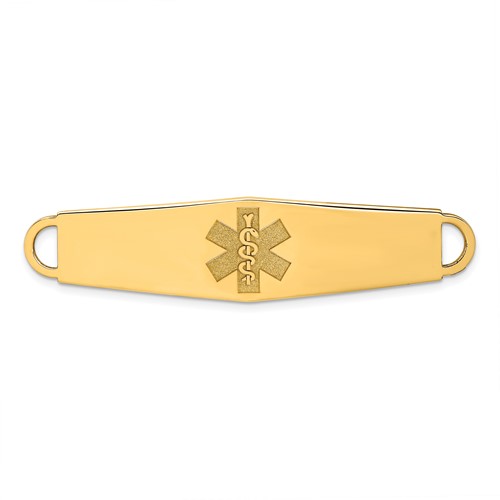 14K Yellow Gold 60x 13mm Non-enameled Oval Shape Medical ID Plate