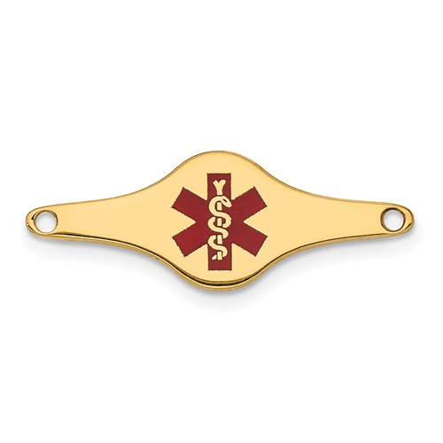 14K Yellow Gold 25x 9mm Red Enameled Shaped Medical ID Plate
