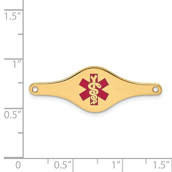 14k 34x12mm Red Enameled Shaped Medical ID Plate