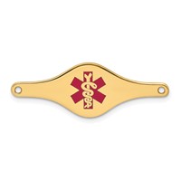 14K Yellow Gold 34x 12mm Red Enameled Shaped Medical ID Plate view 1