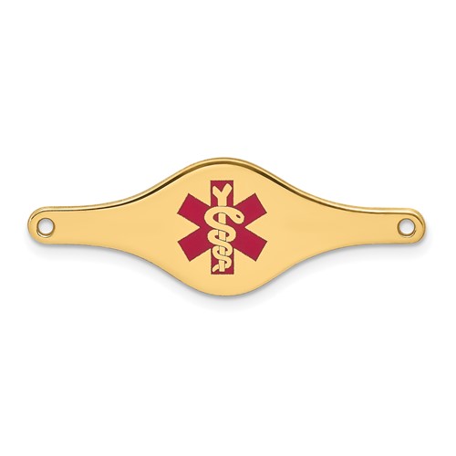 14K Yellow Gold 34x 12mm Red Enameled Shaped Medical ID Plate