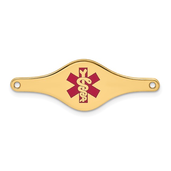 14k 34x12mm Red Enameled Shaped Medical ID Plate