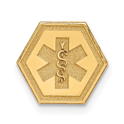 14K 9.5mm Yellow Gold Hexagon Non-enameled Attachable Medical Jewelry Emblem
