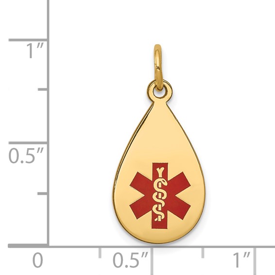 14k 20x11.5mm Teardrop Red Enameled Medical Jewelry Pendant